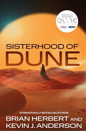Book cover: orange desert landscape with title “Sisterhood of Dune”.