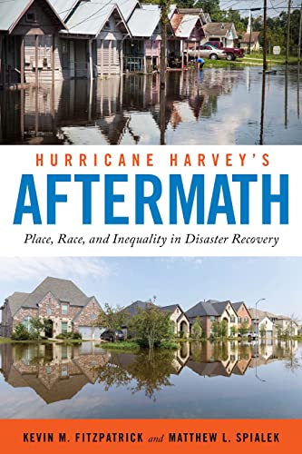 Book cover depicting flooded homes after Hurricane Harvey, with text overlay.