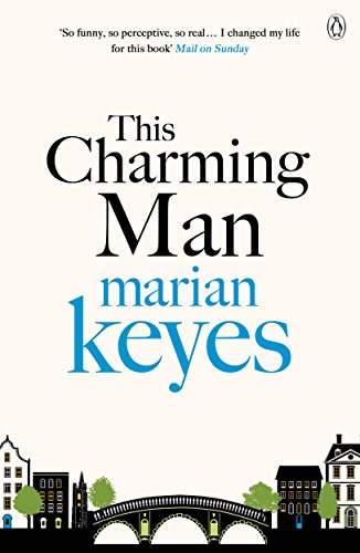 The image depicts a book cover. #### Alt text: "Book cover with 'This Charming Man' by Marian Keyes, featuring a cityscape at the bottom."