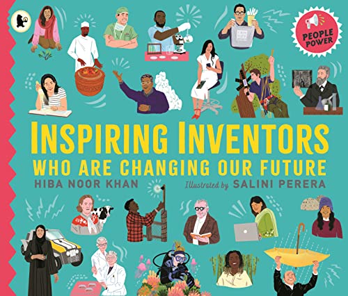 Book cover featuring diverse illustrated portraits of inventors and their work.