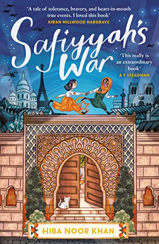 Book cover: “Safiyyah’s War” depicts two girls running on rooftops with a city backdrop.