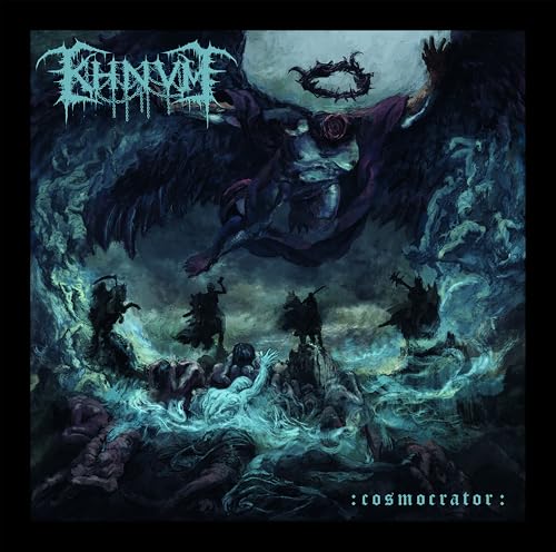 Dark fantasy album cover featuring a winged figure and chaotic landscape.