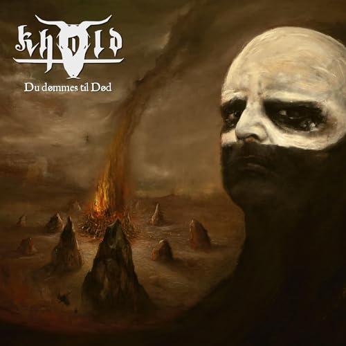 Album cover: dark painting of a face and burning landscape.