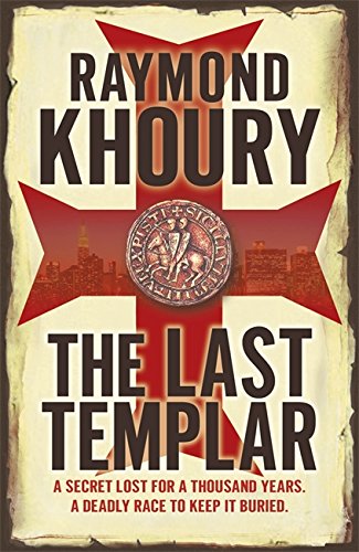 Book cover for The Last Templar featuring a red cross, coin, and city skyline.