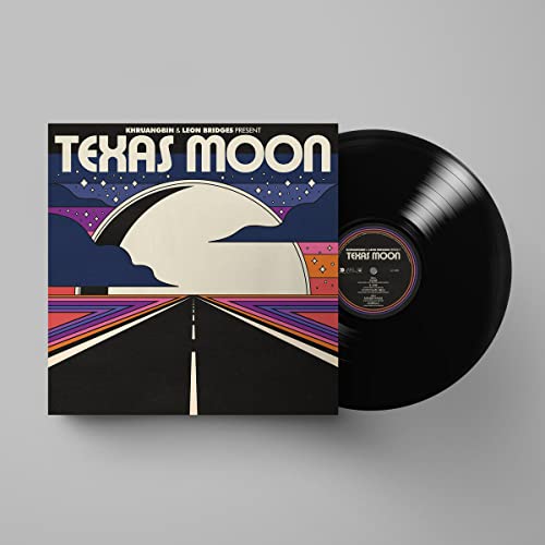 “Texas Moon” vinyl record by Khruangbin & Leon Bridges, with colorful cover art.