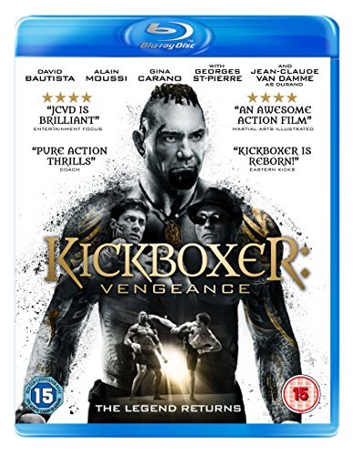 “Kickboxer: Vengeance” Blu-ray cover featuring a close-up of a muscular fighter.