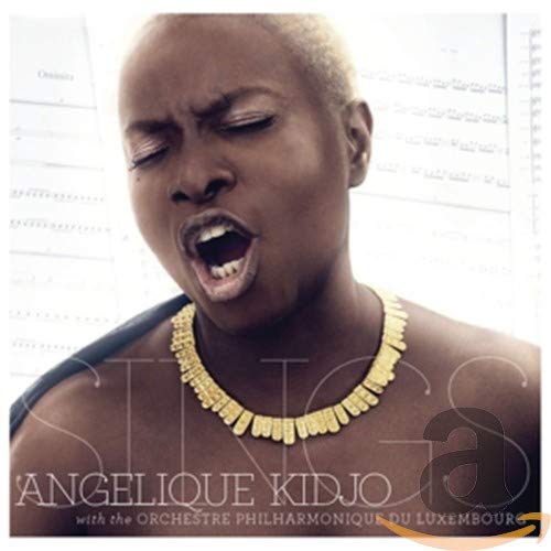 Angelique Kidjo album cover, close-up of singer with gold necklace.