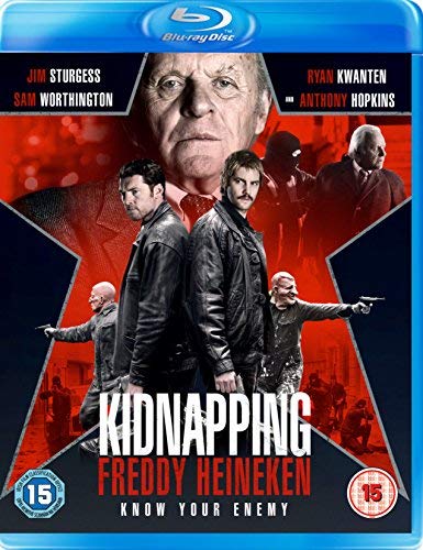 Blu-ray cover for "Kidnapping Freddy Heineken" featuring actors and a tense scene.