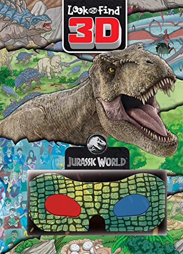 Jurassic World 3D look-and-find book featuring a Tyrannosaurus Rex and 3D glasses.