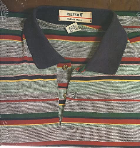 Vinyl record cover featuring a colorful striped polo shirt.