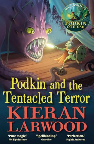 A rabbit warrior with a shield faces a large, purple, tentacled monster.