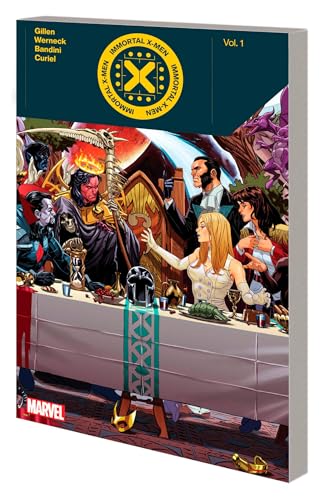 Comic book cover: "Immortal X-Men Vol. 1" depicting X-Men at a table.