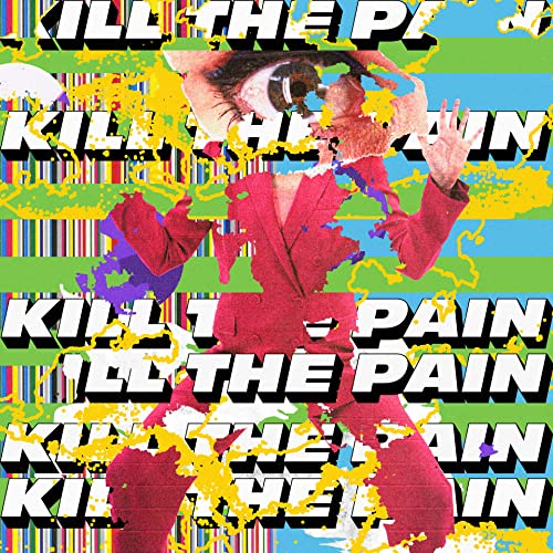 Album cover: man in red suit with colorful, glitching text overlay.
