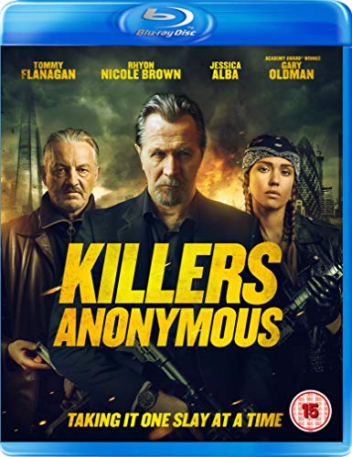 Blu-ray cover for Killers Anonymous featuring Tommy Flanagan, Gary Oldman, and Jessica Alba.