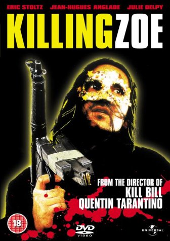 Killing Zoe" DVD cover: masked figure holding a gun, blood splatter.