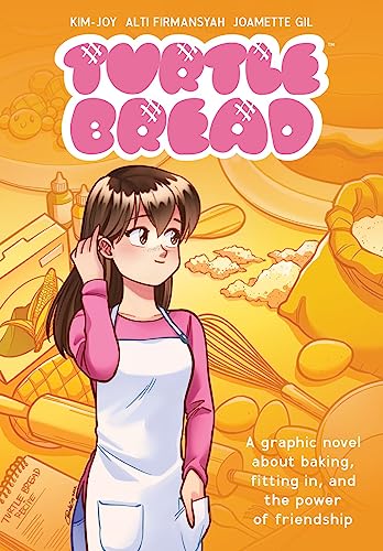 Cover of “Turtle Bread” graphic novel featuring a young baker and baking items.