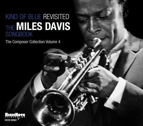 Miles Davis playing trumpet on album cover, black and white photo.