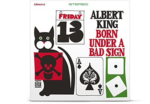 Album cover: Albert King's "Born Under A Bad Sign" with cat and cards.