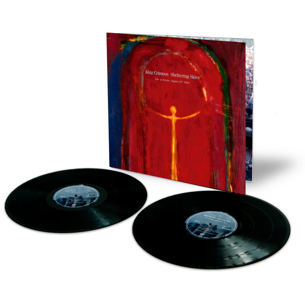 King Crimson “Sheltering Skies” double vinyl record and red album cover.