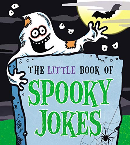 Book cover with cartoon ghosts, a tombstone, and the title “Spooky Jokes”.