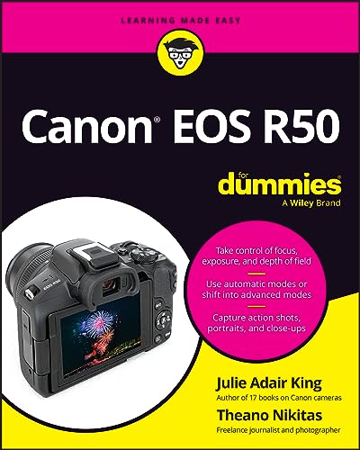 Book cover for Canon EOS R50 For Dummies featuring a black camera on yellow.