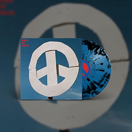 Vinyl record with blue and black swirl pattern, peace sign cover art.