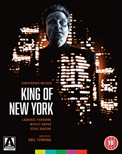 Christopher Walken stands before a blurred city skyline on the King of New York cover.