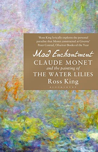 Book cover with impressionist painting background and title text in a brown central box.