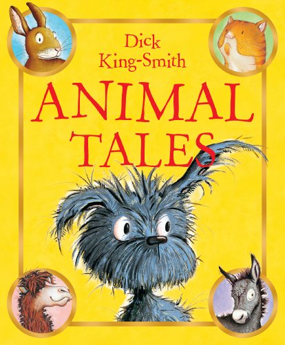 Book cover featuring illustrated animals, including a large dog, on yellow background.