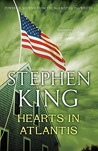Book cover: "Hearts in Atlantis" by Stephen King, featuring an American flag.
