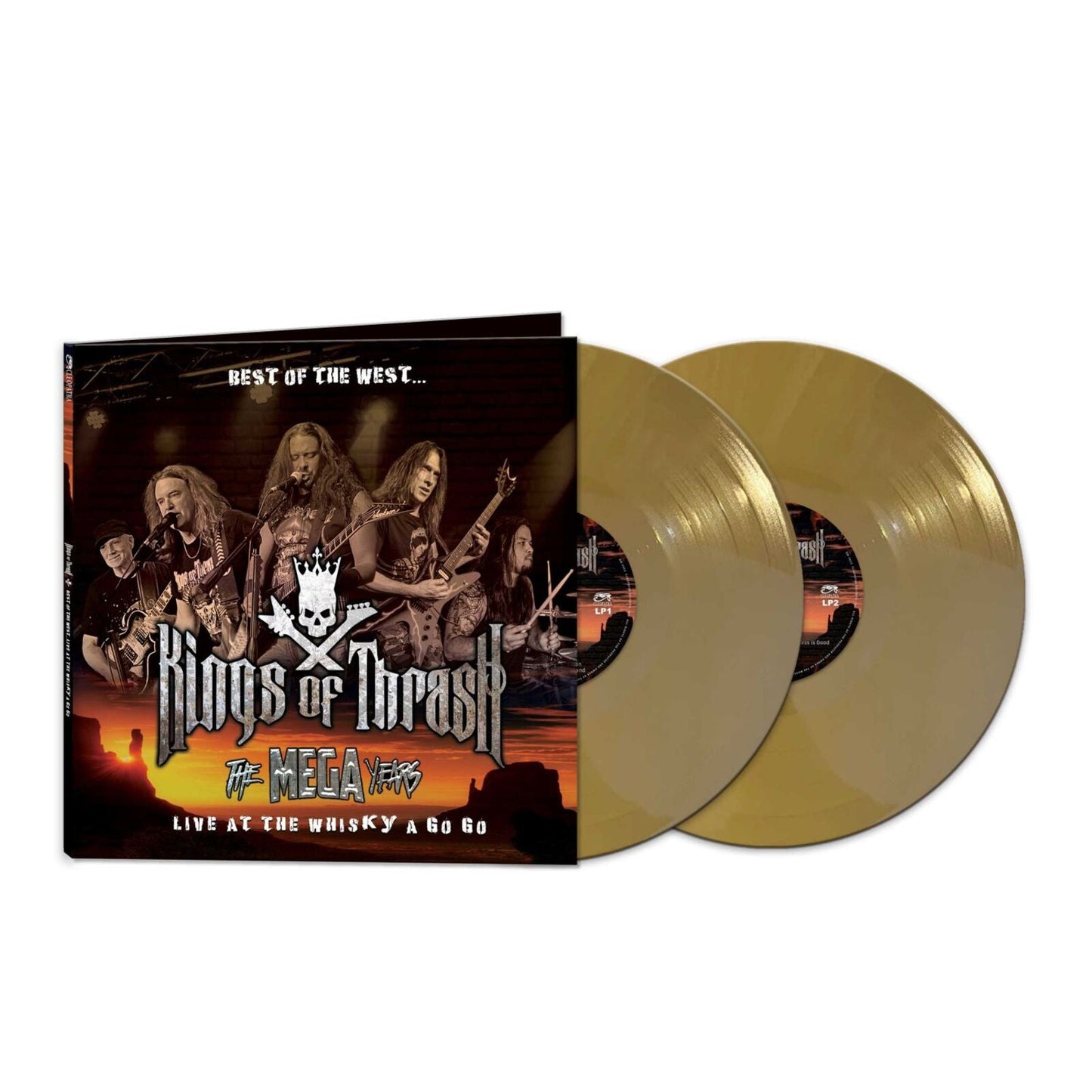 Kings Of Thrash" vinyl record with band image and two yellow discs.