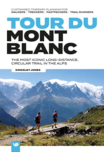 Book cover for "Tour du Mont Blanc" featuring alpine mountains and hikers.