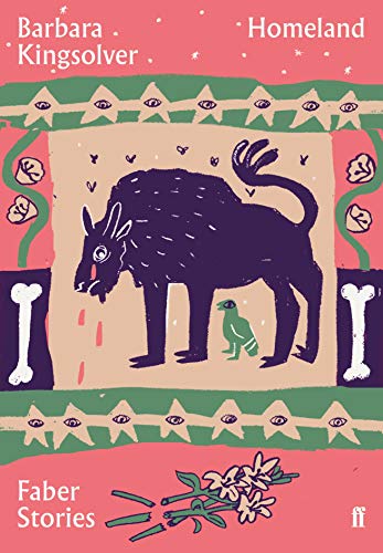 Book cover with a dark beast and small bird illustration on a pink background.