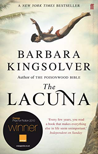 Book cover of The Lacuna by Barbara Kingsolver featuring a man diving into water.