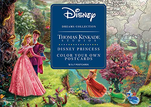 Disney Princess postcards with coloring pages, illustrated in a painterly style.