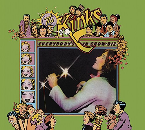 Album cover for The Kinks’ “Everybody’s In Showbiz” featuring illustrated figures.