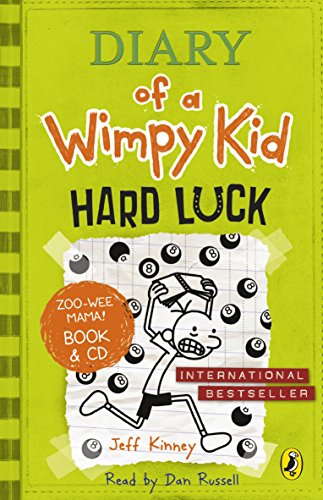 Book cover: "Diary of a Wimpy Kid: Hard Luck" with cartoon boy and pool balls.