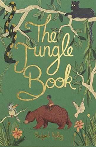 Green book cover featuring gold text, a boy on a bear, and jungle animals.