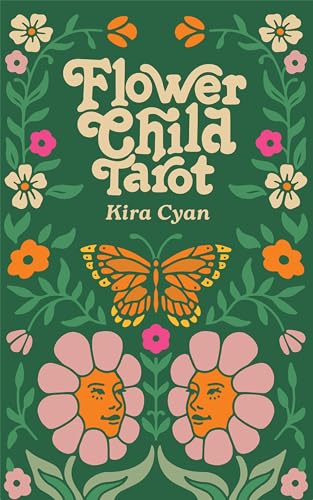 “Flower Child Tarot” cover with flowers, butterfly, and sun-face details.