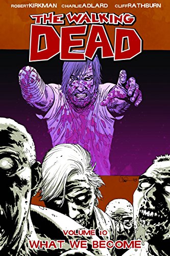 Comic book cover showing a bloodied man with a missing hand facing several zombies.