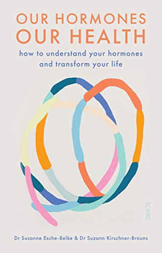Book cover with colorful abstract shapes and title "Our Hormones, Our Health".