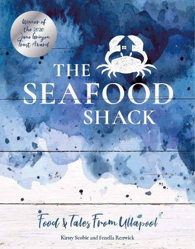 Book cover with a blue watercolor background, white crab illustration, and title text.