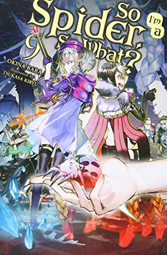 Light novel cover featuring a girl with spider attributes and fantasy characters.