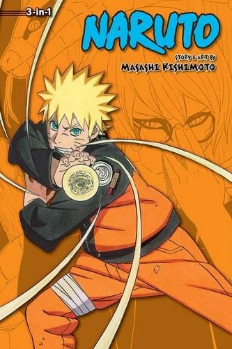 Naruto Uzumaki forming a Rasengan on the orange cover of a 3-in-1 manga volume.
