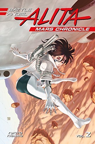 Cybernetic woman Alita in action pose on Mars Chronicle volume 2 cover.