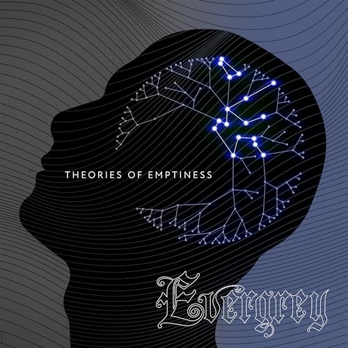 Evergrey album cover: silhouette head with glowing blue neural network.