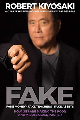 Book cover featuring Robert Kiyosaki pointing, with the title "FAKE" in large letters.