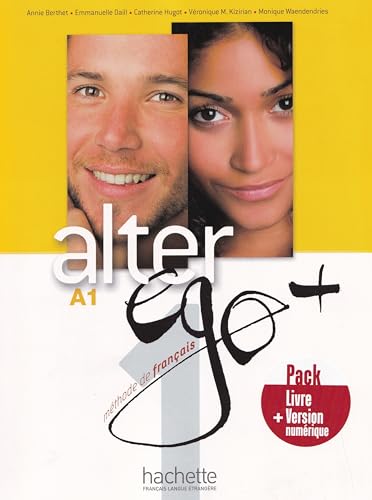 French textbook cover with two faces, bold title "alter ego + A1".