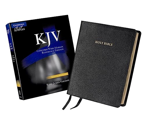 Black leather KJV Bible with wide margins, shown with its slipcase.