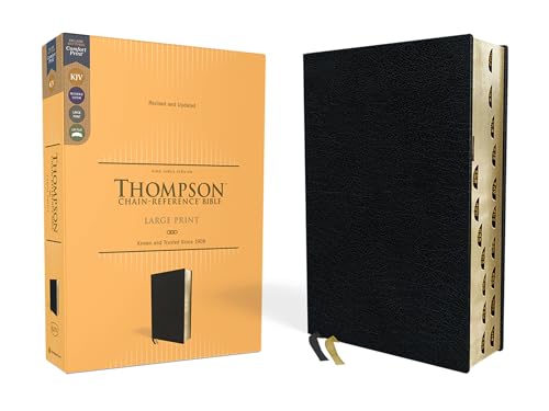 Black leather Bible with gold page edges, shown with its box.